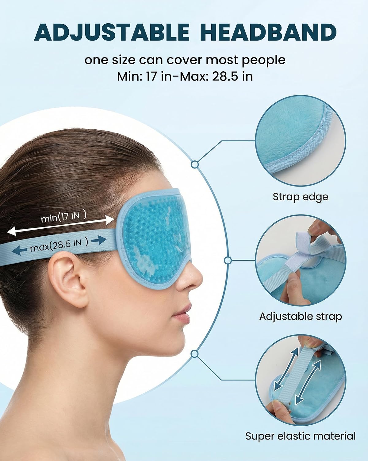 Cooling Gel Eye Mask for Puffy Eyes,Reusable Cooling Eye Mask for Migraine, Headache, Dark Circles, Dry Swollen Eyes, Sinus Pain,Blue