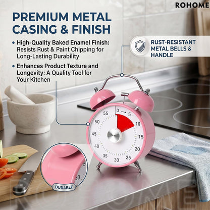 Visual Timer, 60 Minutes Analog Countdown Timer with Loud Double Bell Alarm, No Ticking Metal Time Management Table Clock for Kids Teacher School Classroom Cooking Kitchen Office ADHD (Blue)
