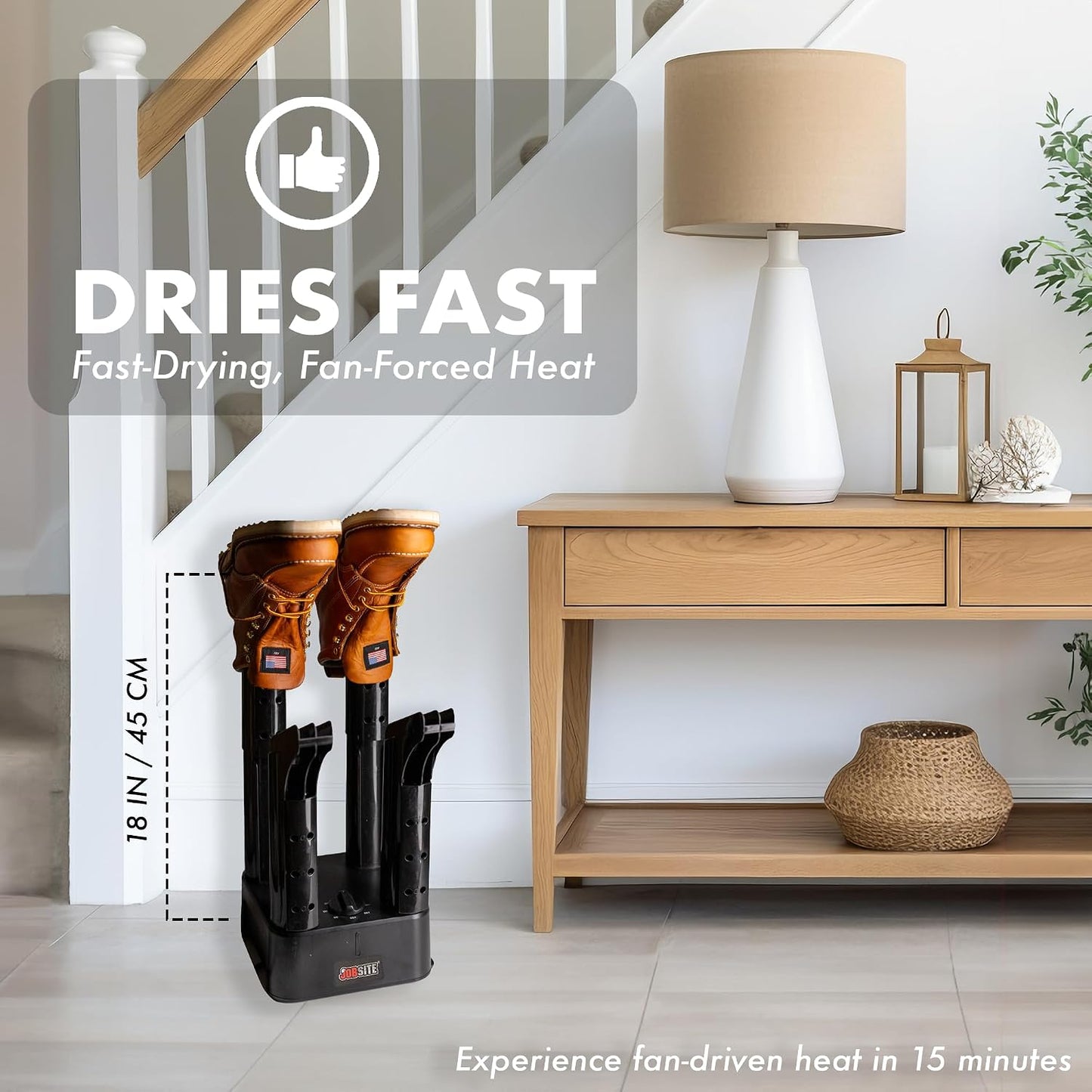 JobSite Boot Dryer - Mighty Dry with Heat Blower Fan - Fast Glove & Shoe Dryer - Helps Reduce Odor