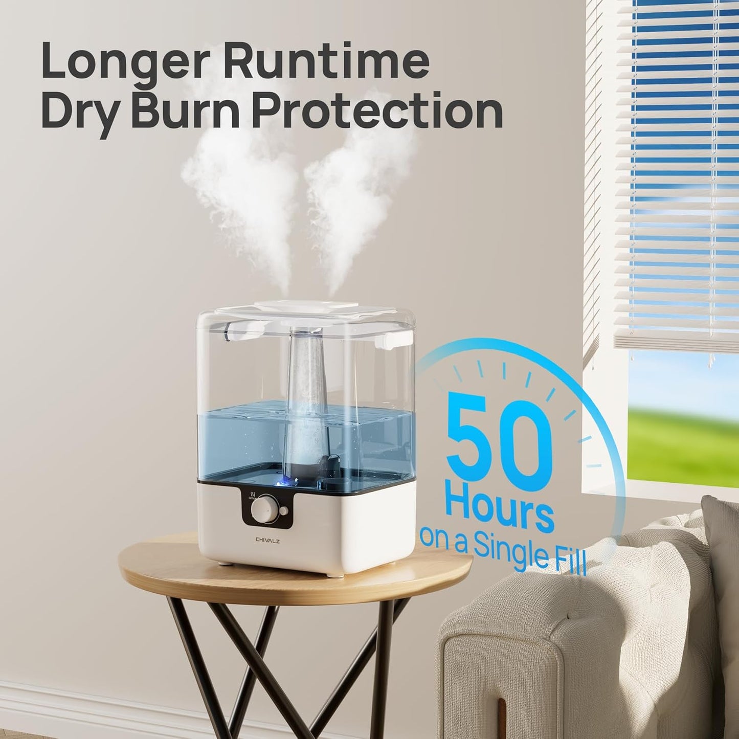 CHIVALZ Humidifiers for Bedroom Large Room, 6L Cool Mist Top Fill Humidifier with Essential Oil Diffuser, 26dB Quiet Ultrasonic Humidifier for Baby Nursery Plants, 50H Runtime Night Light 1 Pack White | Easy to Refill and Clean, Oil Diffuser, Blue