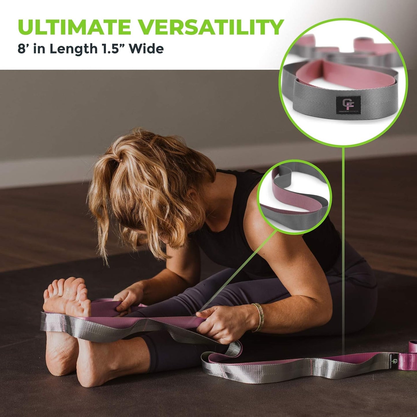 Stretching Strap for Physical Therapy, 12 Multi-Loop Stretch Strap 1.5" W x 8' L, Neoprene Handles, Physical Therapy Equipment, Yoga Straps for Stretching, Leg Stretcher.