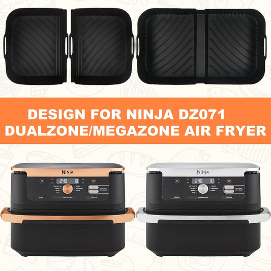 Air Fryer Silicone Liners for Ninja DZ071, 3 Pack Reusable 7-QT DualZone Megazone Air Fryer Accessories, 2 Pcs Liners for Dual 3.5QT Baskets 1 Pcs Liner for 7-QT Megazone Basket