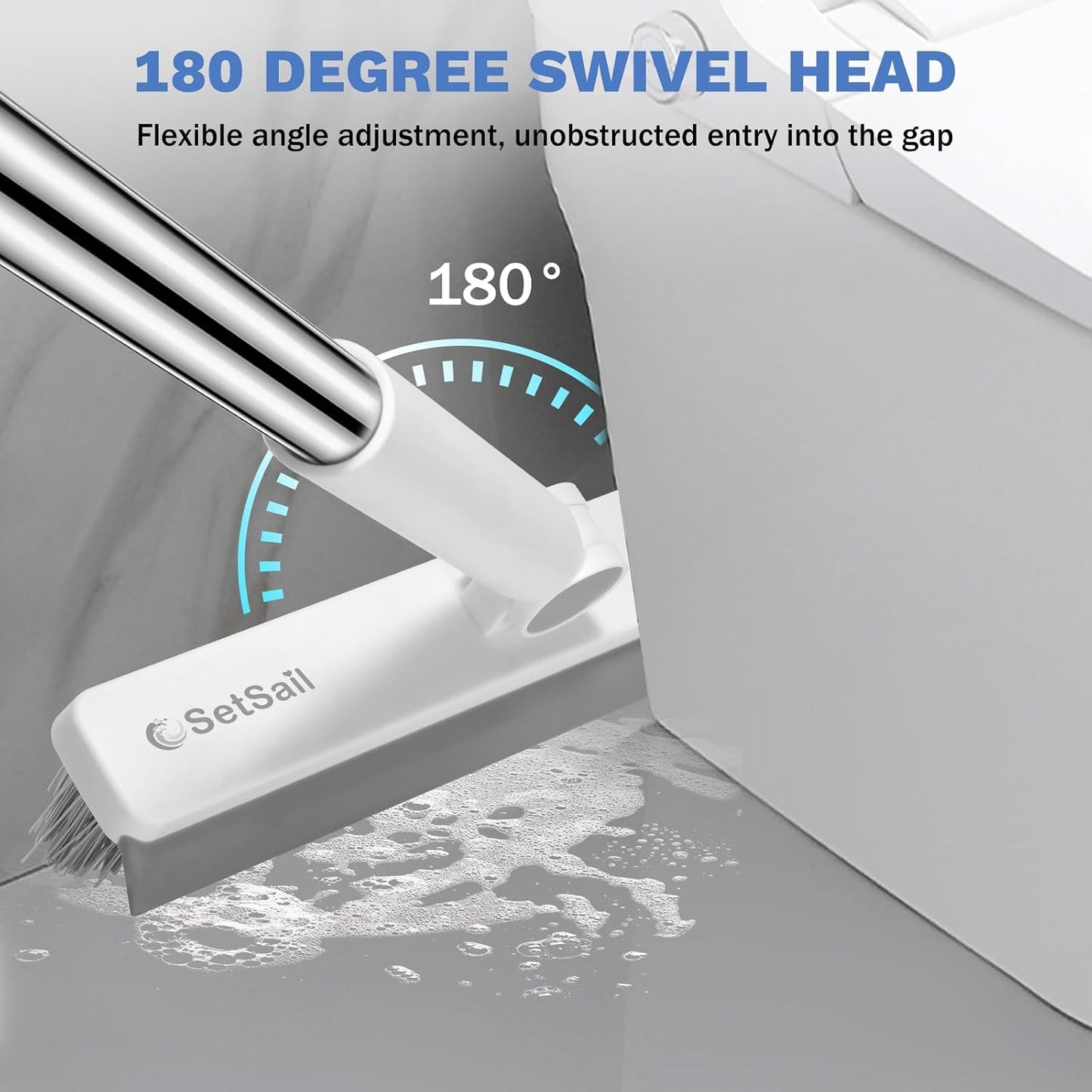 SetSail Grout Cleaner Brush with Long Handle, V-Shaped Floor Scrub Brush | Swivel Grout Brush Stiff Bristle Floor Grout Scrubber for Bathroom, Tile Line, Crevice, Kitchen, Wall, Deck, Garage