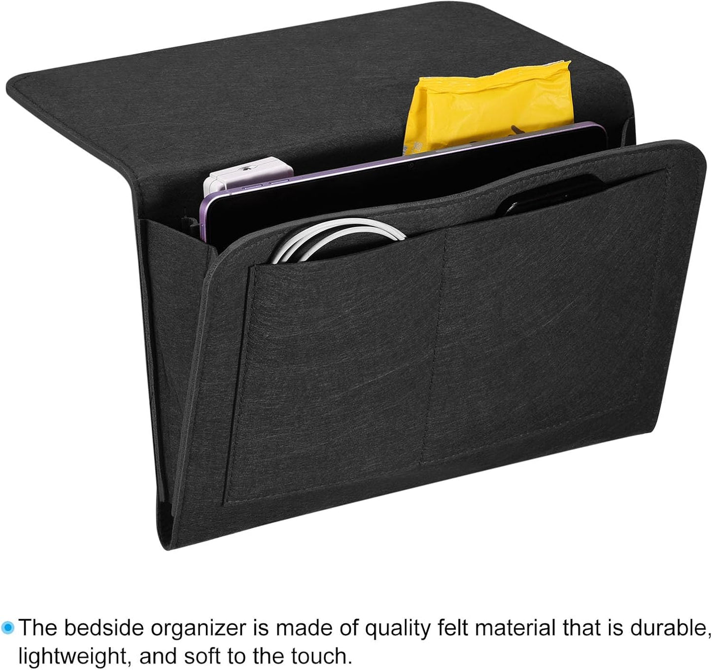 PATIKIL 11in Bedside Caddy, Bed Caddy Bedside Organizer Hanging Soft Felt 5 Pockets Bed Pockets Bedside Storage Organizer Remote Control Holder for Bedroom Phones Glasses, Green