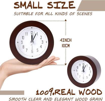 Wooden Analog Alarm Clock Silent Non-Ticking Desk Clock Battery Operated Table Clock with Nightlight for Bedroom,Children's Room, Living Room,Natural(4Inch)