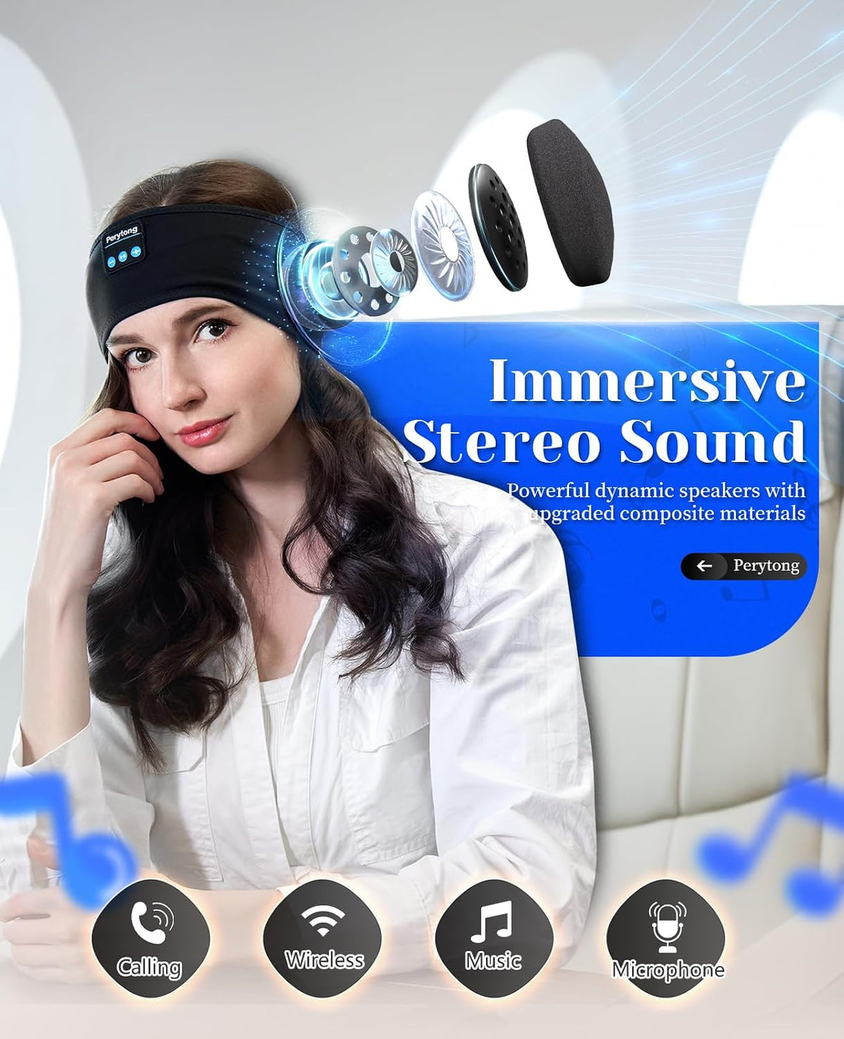 Perytong Sleep Headphones Wireless, Bluetooth Sports Headband Headphones with Ultra-Thin HD Stereo Speakers Perfect for Sleeping,Workout,Jogging,Yoga,Insomnia, Air Travel, Meditation (Grey)