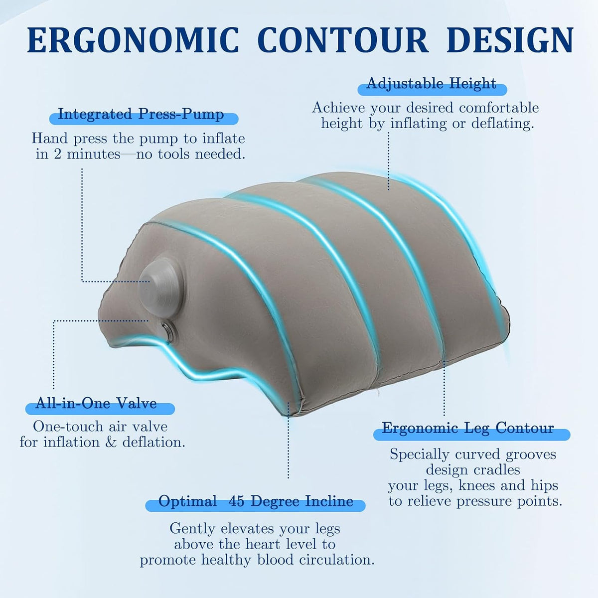 WIOR Inflatable Leg Elevation Pillow, Wedge Pillow for Sleeping Legs Swelling, Portable Blow-Up Leg Support Elevating Pillows for Injury Recovery Blood Circulation Knee Hip Foot Ankles Pain Relief