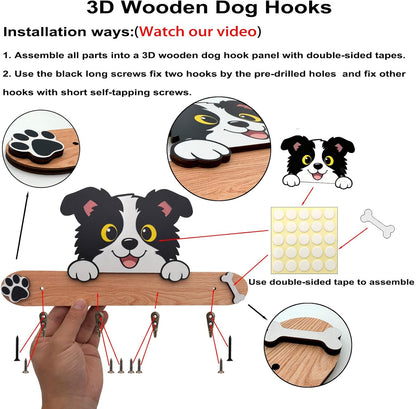 Goodangie00 Wooden Dog Leash Holder Wall Decoration, 3D Dog Paw Harness Wall Mount Hanger Organizer Hooks for Rustic Home Decor, Leashes, Keys, Collars, Hallway, Pet Lover Gift（White）