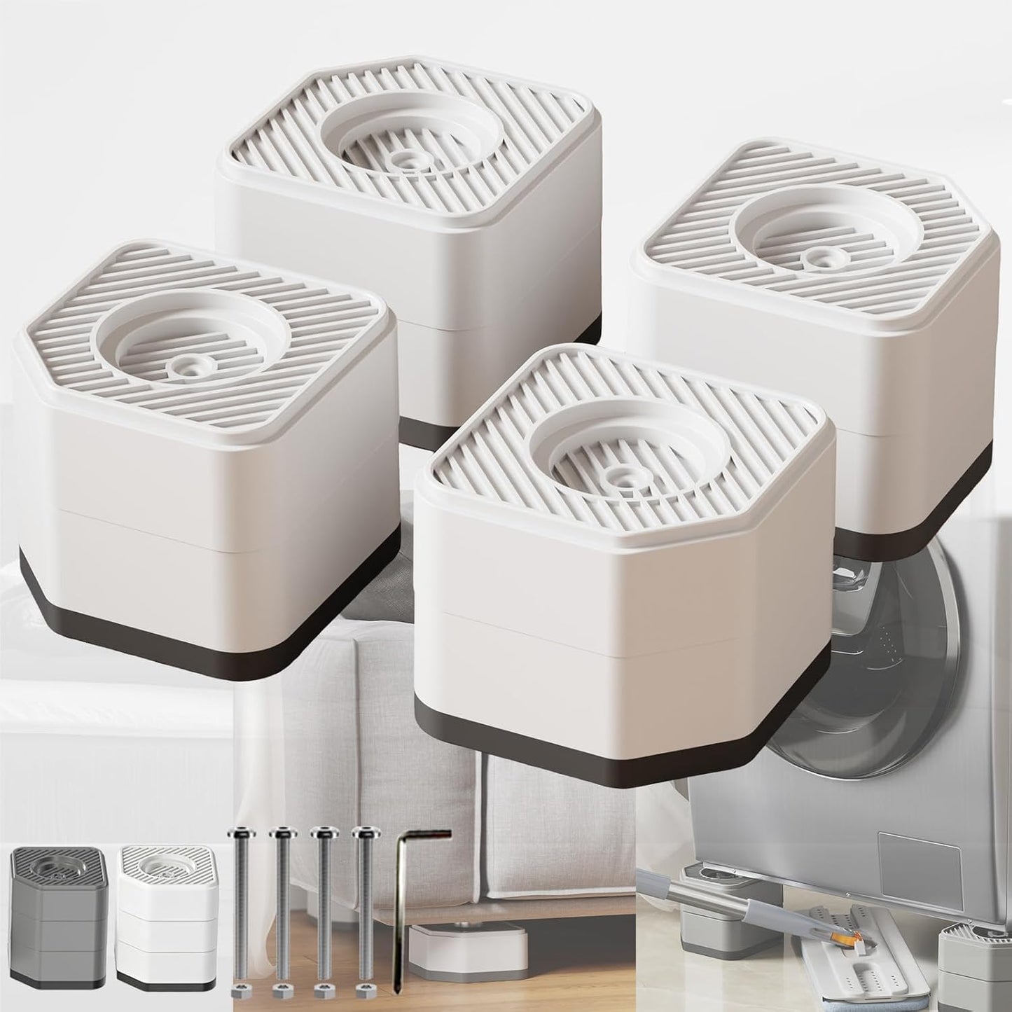 Anti Vibration Pads for Washing Machine, 1.8/3/4 Inch Washer Dryer Height Risers with Non-Slip Rubber Feet, Heavy Duty Anti Vibration Pads for Laundry Appliances(Grey 4 Pack, 3 inch)