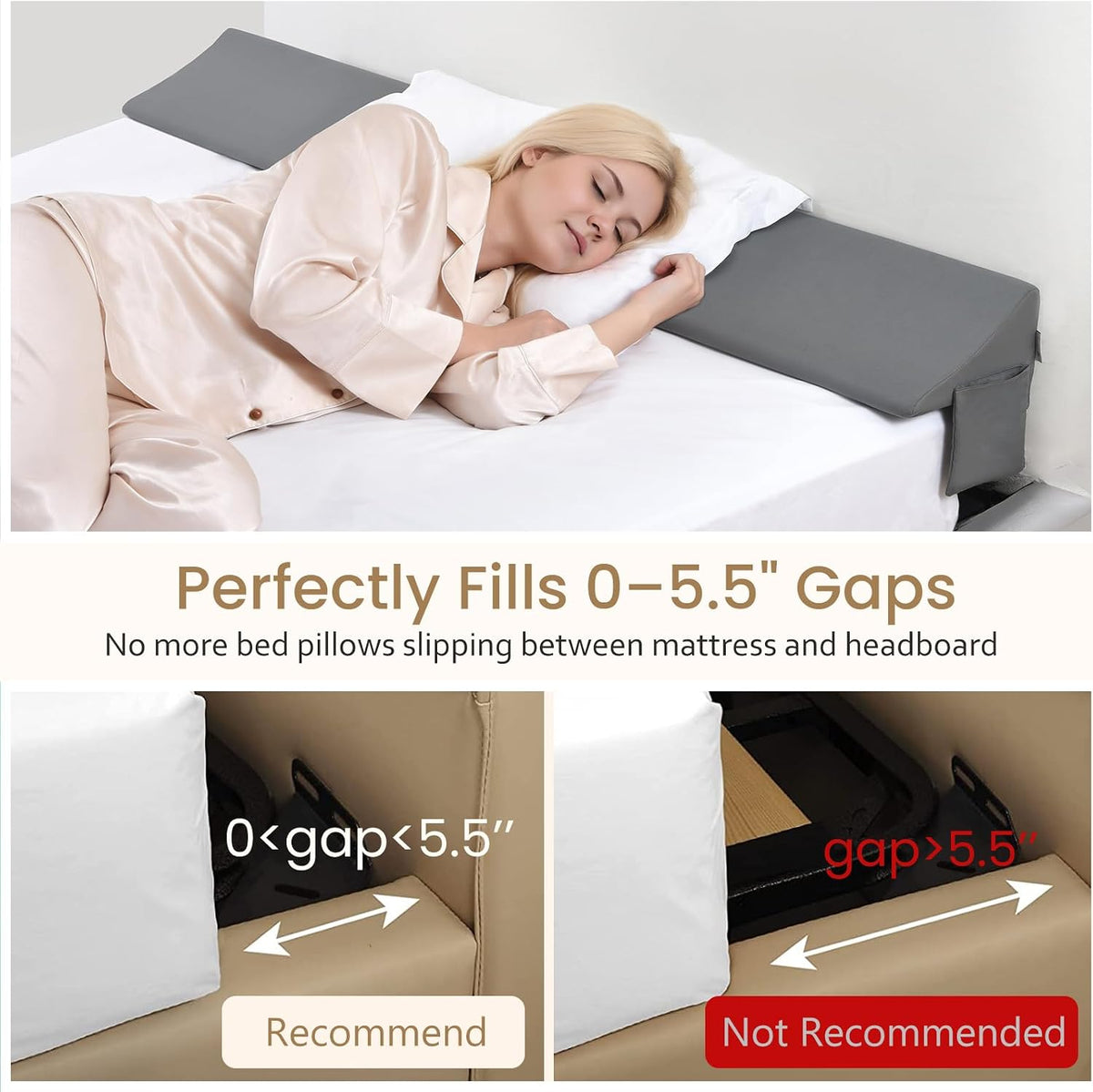 Vekkia Bed Wedge Pillow for Headboard Gap,Bed Gap Filler(0-6") King