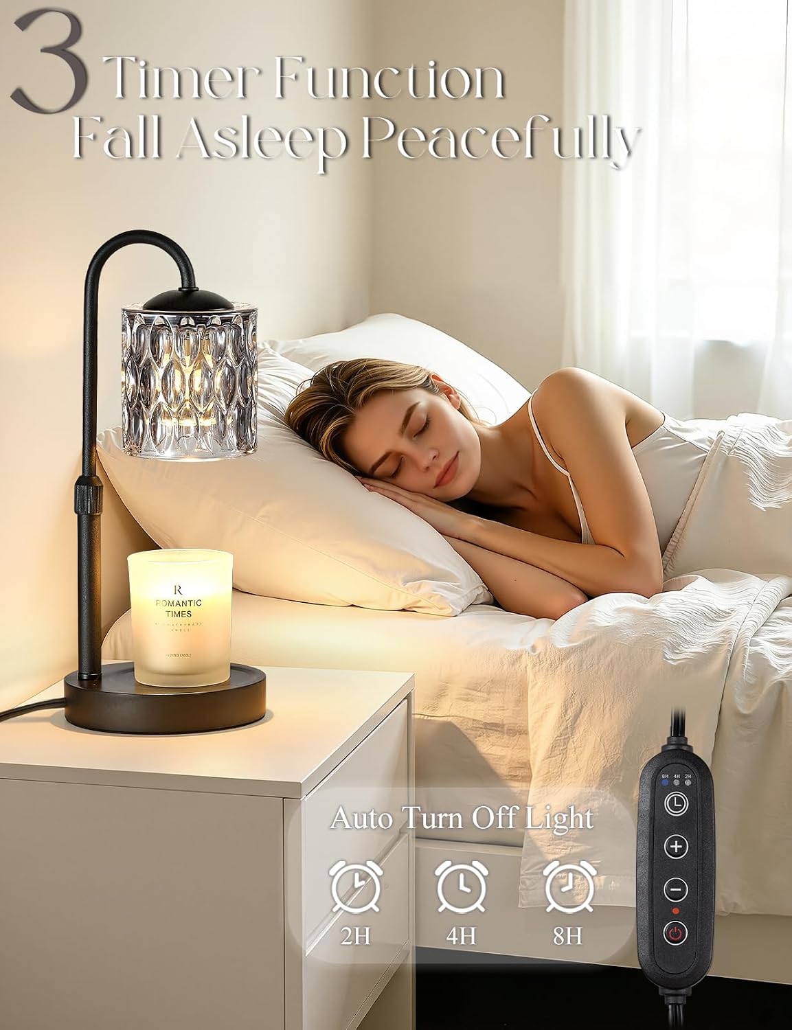 Briever Dimmable Candle Warmer Lamp with Timer, Height Adjustable Electric Candle Wax Warmer, Christmas Birthday Gifts for Women Mom, House Warming Gifts New Home Room Decor, Black Solid Wood Base