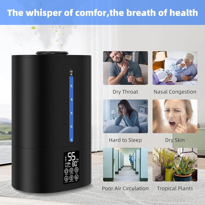 Coolfiqu 6L Humidifiers for Bedroom Large Room Home,Cool and Warm Humidifier for Baby and Plants Hot Mist Top Fill Desk Humidifier Oil Diffuser,Quiet,Auto Mode,360°Nozzle-Midnight Black(2026 Upgraded)