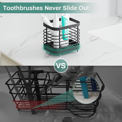 Stainless Steel Electric Toothbrush Holder for Bathroom with Drainage | Anti-Slip Countertop Tooth Brush Holder Caddy Stand, Toothbrush and Toothpaste Organizer, Black Bathroom Accessories Decor
