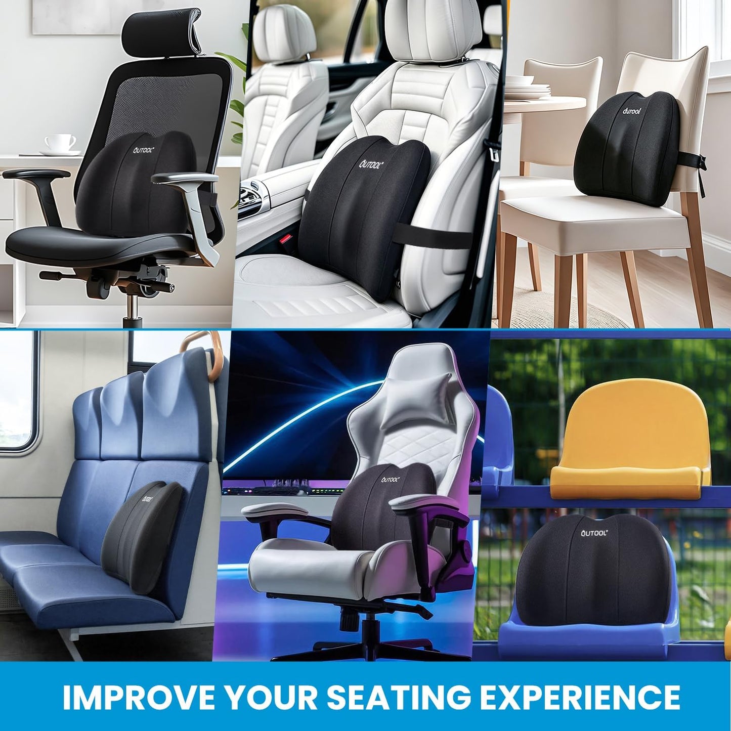 QUTOOL Lumbar Support for Office Chair Pressure Relief Improve Posture | Ergonomic Lower Back Support Pillow with Adjustable Straps,High-Density Memory Foam,Washable Cover,Long Sitting Comfort