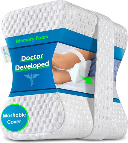 Sports Medica Doctor Developed Knee Pillow for Side Sleepers - Washable Cover Memory Foam Leg Pillow for Side Sleeping - Between Knee Hip Cushion