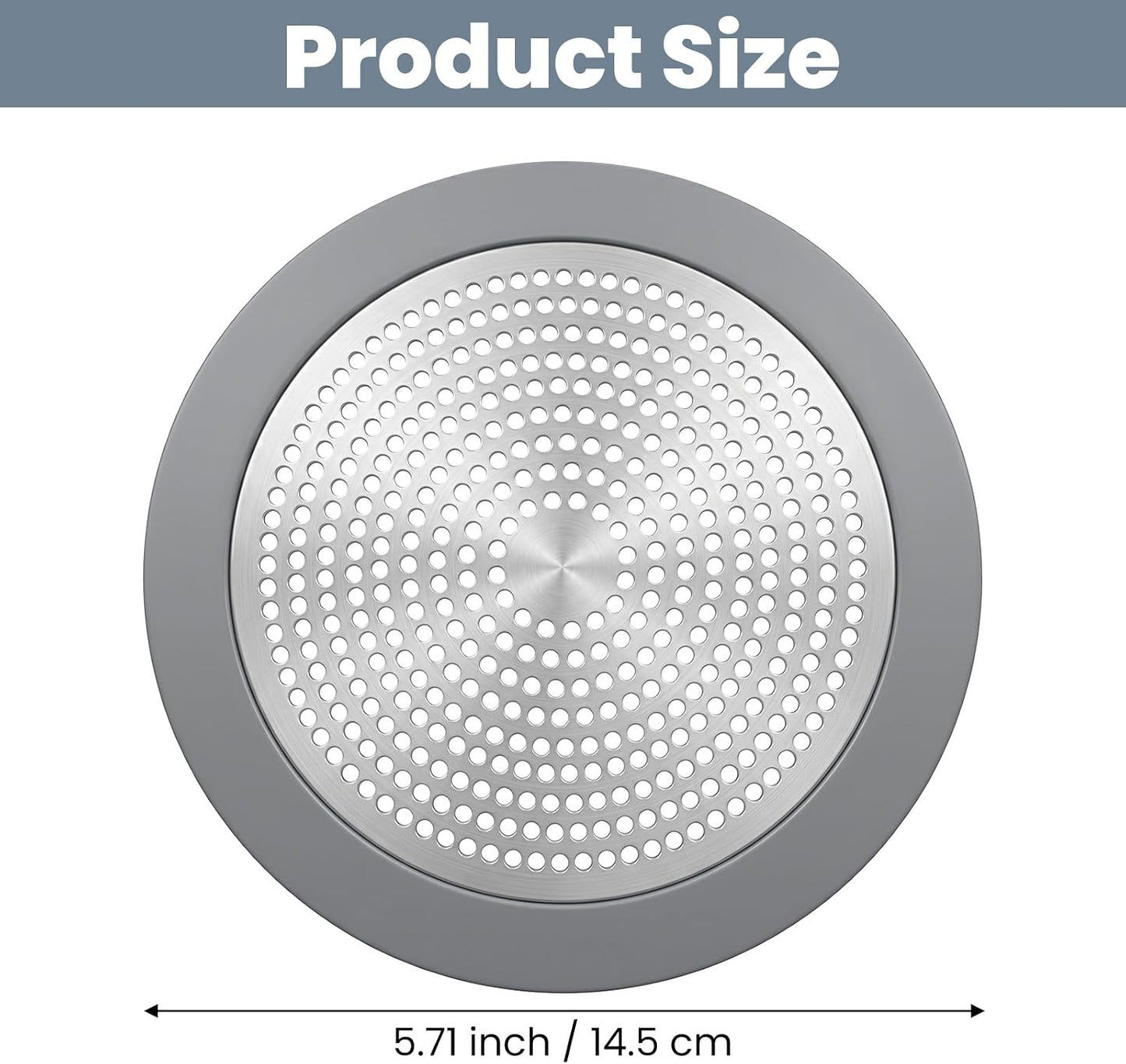 Flat Shower Drain Hair Catcher 5.7in Wide Round Hairs Stopper | Shower Drain Cover Sink Protector Filter for Showers Bathroom Pet Owners Homeowners Renters Stainless Steel & Silicone