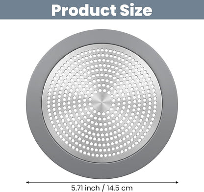 Flat Shower Drain Hair Catcher 5.7in Wide Round Hairs Stopper | Shower Drain Cover Sink Protector Filter for Showers Bathroom Pet Owners Homeowners Renters Stainless Steel & Silicone