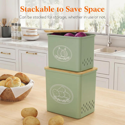 Lifewit Plastic Potato and Onion Storage Bin Box, Set of 3, White | Stackable Garlic Keeper, Vegetable Container Box, Aerating Holes & Lid for Pantry Countertop