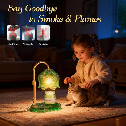 Flower Candle Warmer Lamp, Timer & 4-Level Dimmer, Adjustable Height | Flameless Electric Wax Warmer for Jar Candles, Includes 2 Bulbs, Pink, Home Decor Gift for Mom & Women, Housewarming