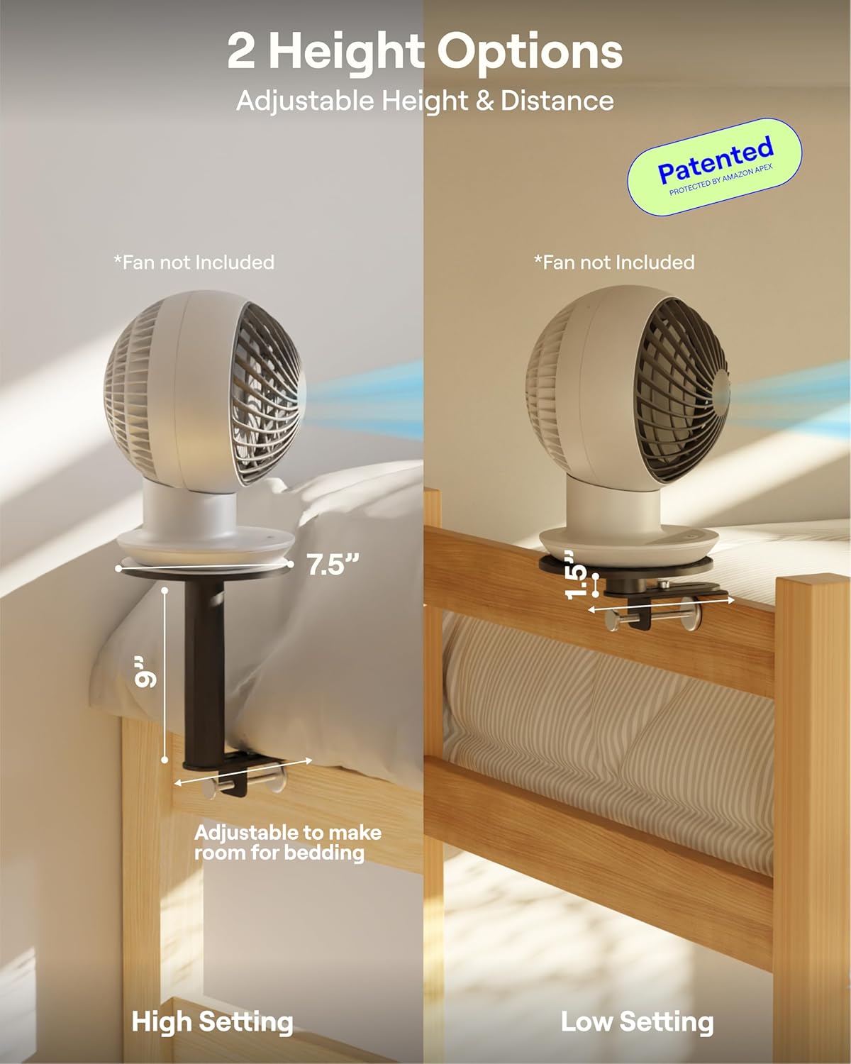 Smallish FanShelfie Adjustable Fan Holder for Dorm Room - White