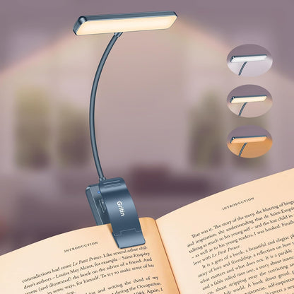 Gritin 19 LED Rechargeable Book Light for Reading in Bed | Eye Caring 3 Color Temps,Stepless Dimming Brightness,Memory Function,90 Hrs Runtime Lightweight Clip on Light for Book Lovers