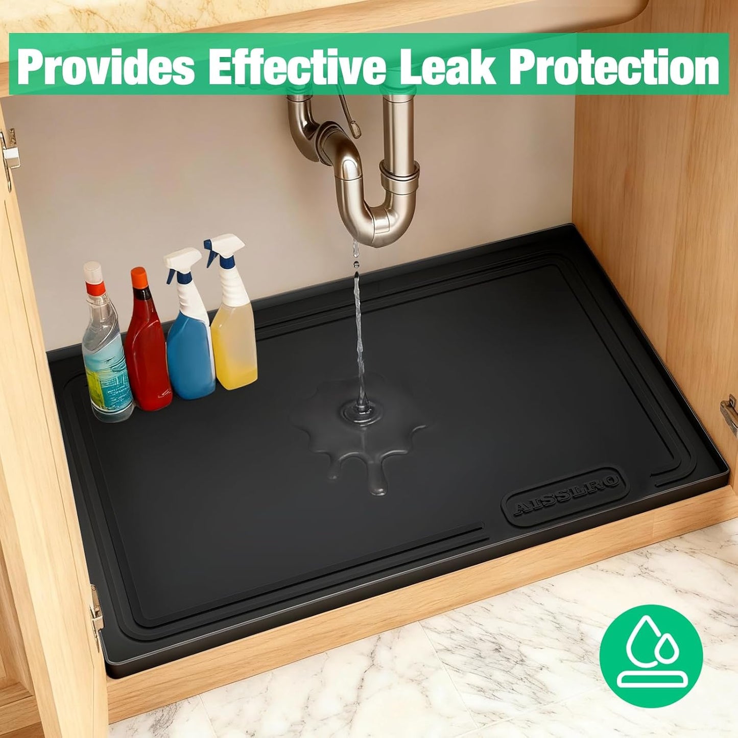 Under Sink Mat 22" X 19", Waterproof Silicone Cabinet Kitchen Liner, Gray | BPA-Free Raised-Edge Cabinet Protector & Leak Tray for Bathroom Cabinets, Boots, Pet Feeding Dog & Cat Mats, Dishwasher Safe