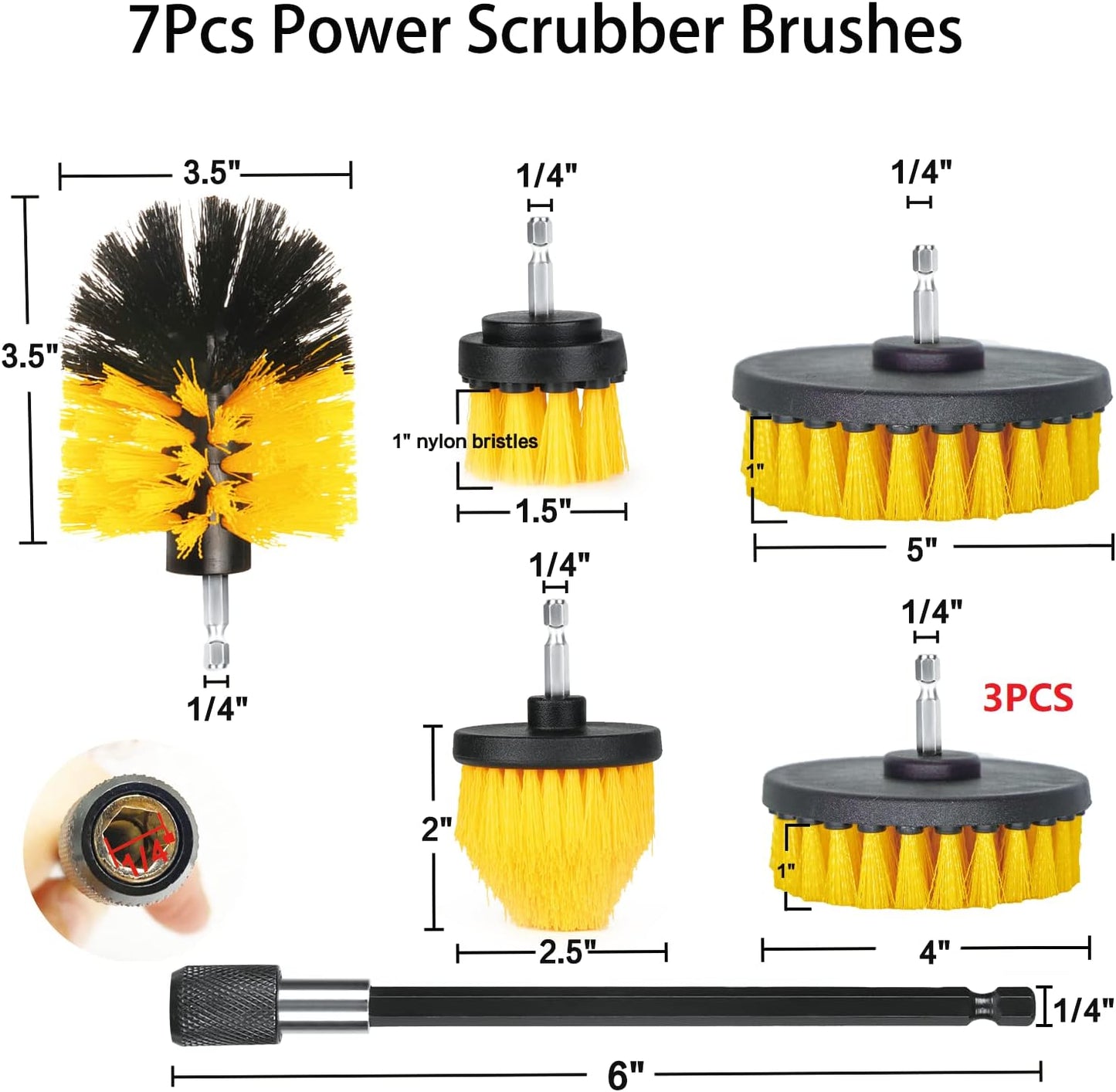 8 Pack Drill Brush Attachment Set, 1/4in Power Scrubber Brush + Extend Long Rod, Multi-Purpose Power Cleaning Scrub Brush for Bathroom, Tub, Tile, Corner, Floor(Red)