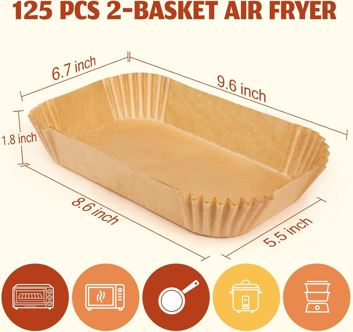 Air Fryer Liners Disposable 125 Pcs, 8 Inch Paper for 5-8 QT Air Fryers | Square Unbleached Parchment Paper, Non-Stick, Greaseproof for Baking, Roasting, Microwave, Oven, Airfryer Basket Accessories