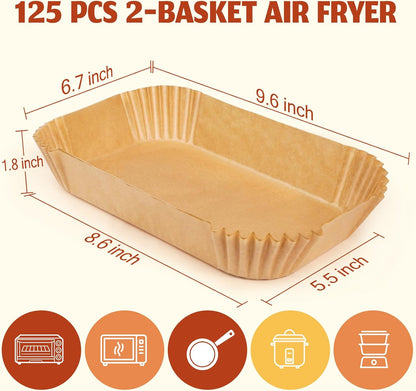 Air Fryer Liners Disposable 125 Pcs, 8 Inch Paper for 5-8 QT Air Fryers | Square Unbleached Parchment Paper, Non-Stick, Greaseproof for Baking, Roasting, Microwave, Oven, Airfryer Basket Accessories