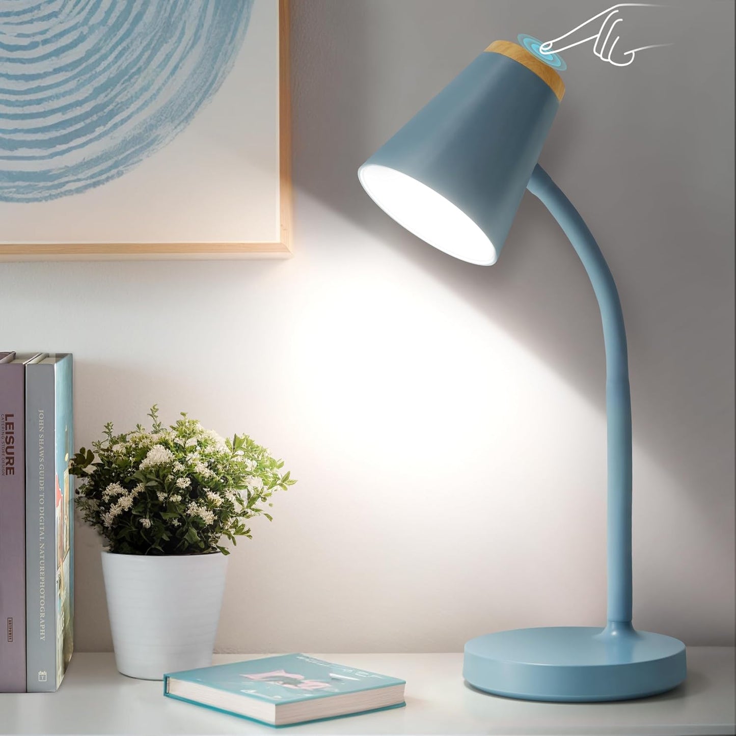 EJIAXIN Clip on Desk Lamp for Home Office - Small LED Touch Dimmable Reading Light for College Dorm Room - Adjustable Flexible Gooseneck Clamp Light Table Lamp for Bedside Bedroom Bed Headboard White
