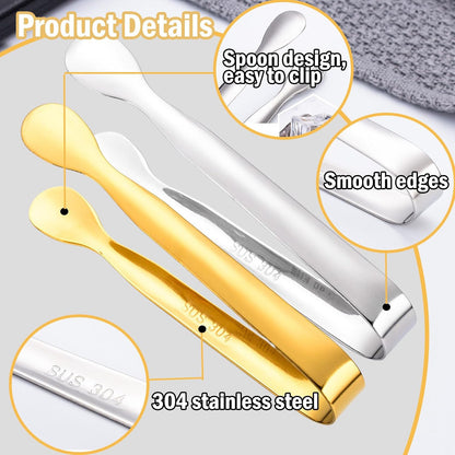 12Pcs Mini Serving Tongs,4.3"Stainless Steel Small Appetizer Tongs | Ice Tongs Sugar Tongs Mini Tongs for Appetizers Desserts Ice Bucket,Tea Party,Coffee Bar (Gold)