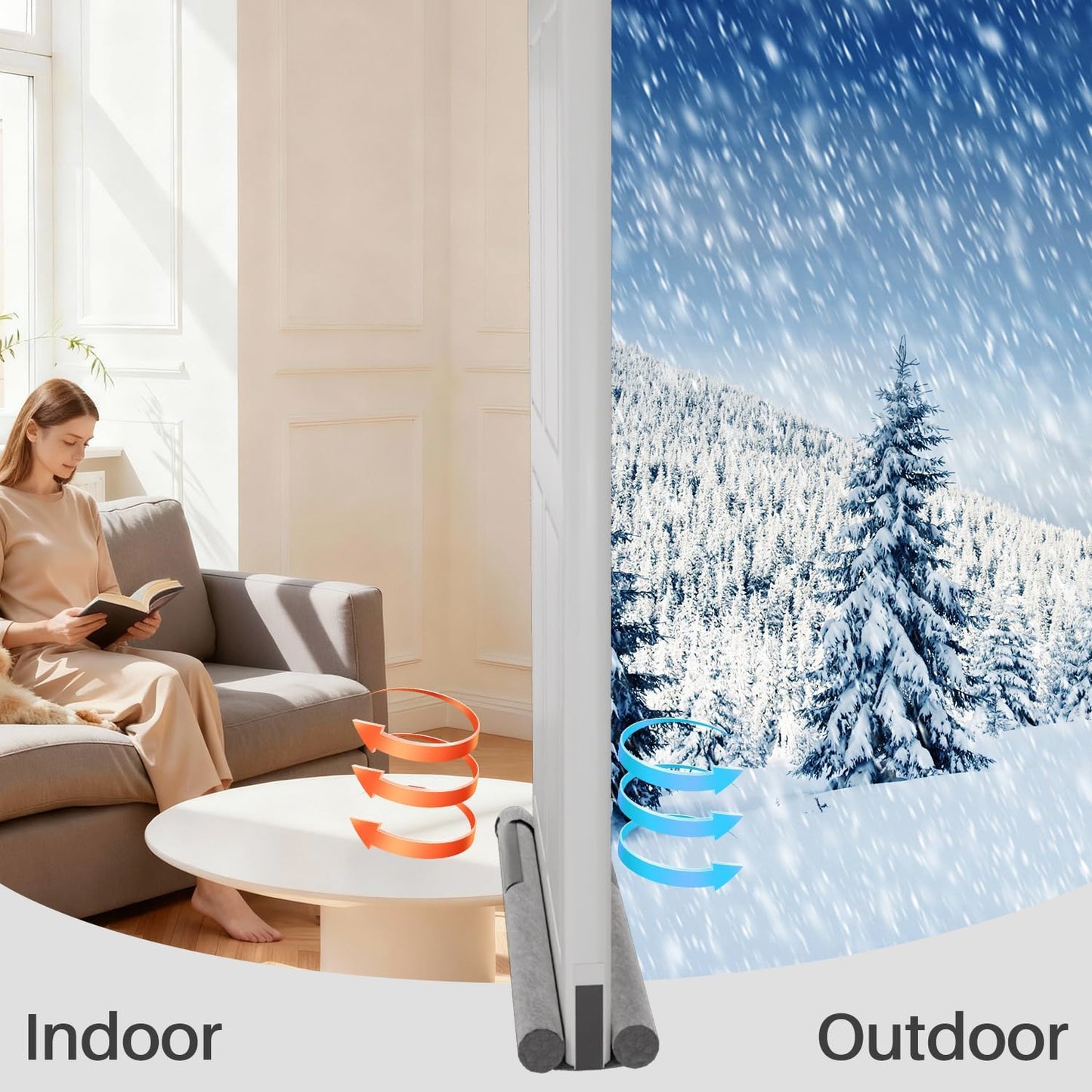 2 Pack Under Door Draft Stopper 36" Double Sided Door Sweep, Blocks Noise, Cold Air, Light, Dust, Smoke, Odor, Soundproof, Fits 30" 32" 36" Doors