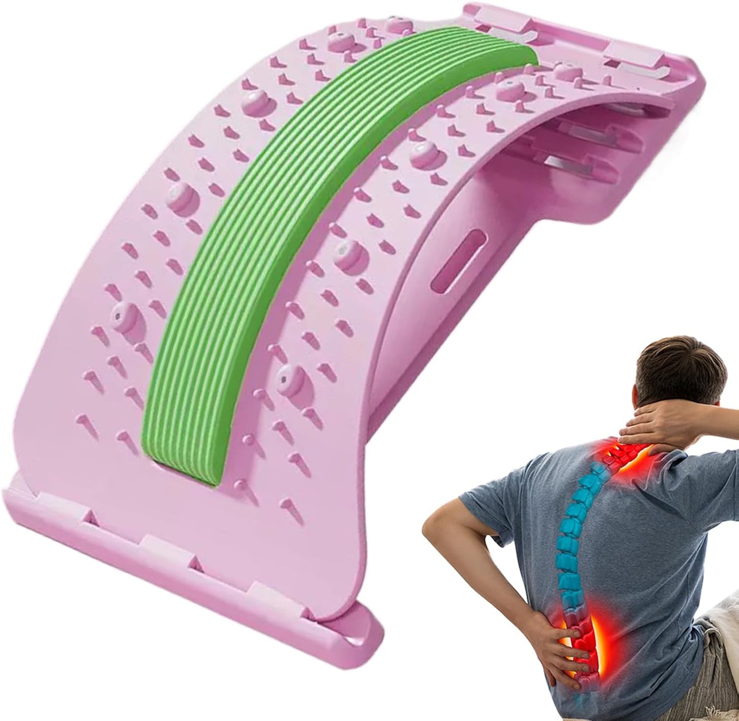 Lower Back Stretcher 3-Level Adjustable Lumbar Spine Massager Corrector | Back Board Stretcher Muscle Release Fitness Body Recovery for Men Athlete Sleeping Exercise Yoga Workout Home