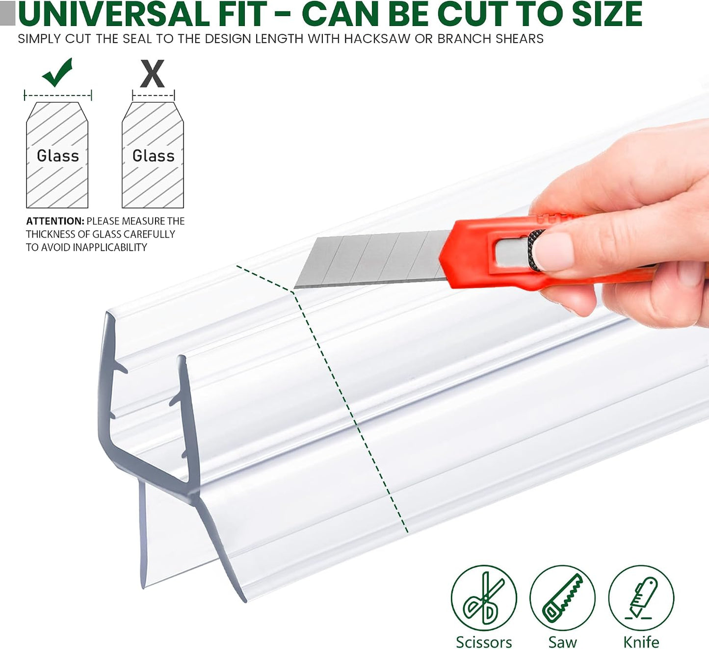 Bathroom Shower Glass Door Bottom Seal Strip, 2PCS 36 Inch Long Clear PVC Seal Strips for 5/16"(8mm) - 3/8"(10mm) Thick Framless Glass Door Panel
