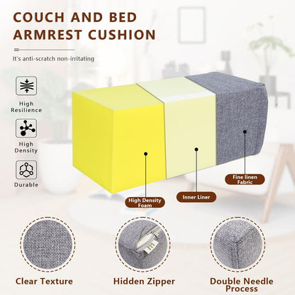 2 Pack Couch Arm Rest Pillow, 6''x6''x20'' Faux Leather Waterproof Cover, High Density Foam Armrest Cushion, Removable & Washable Elbow Support for Sofa, Bed, and Armchair (Medium Grey)