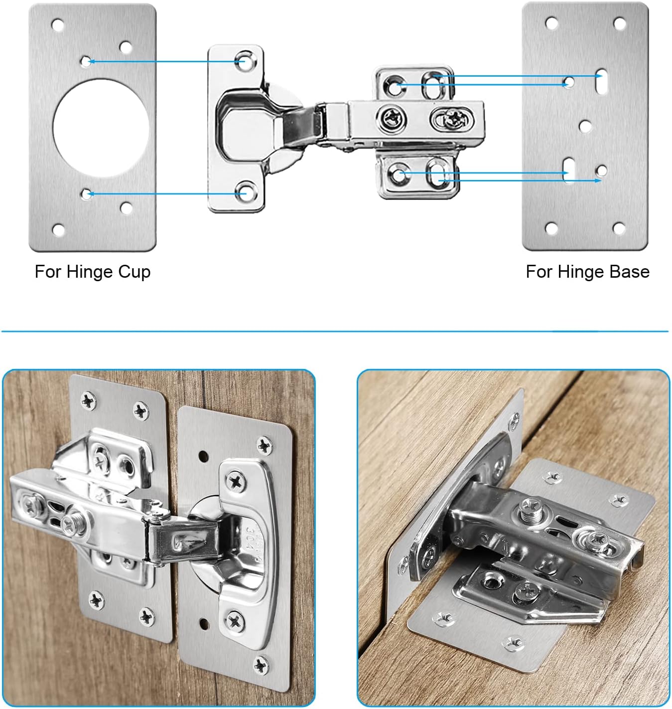 12-Pack Stainless Steel Cabinet Hinge Repair Kit - Door Hinge Repair Plate With Mounting Screws