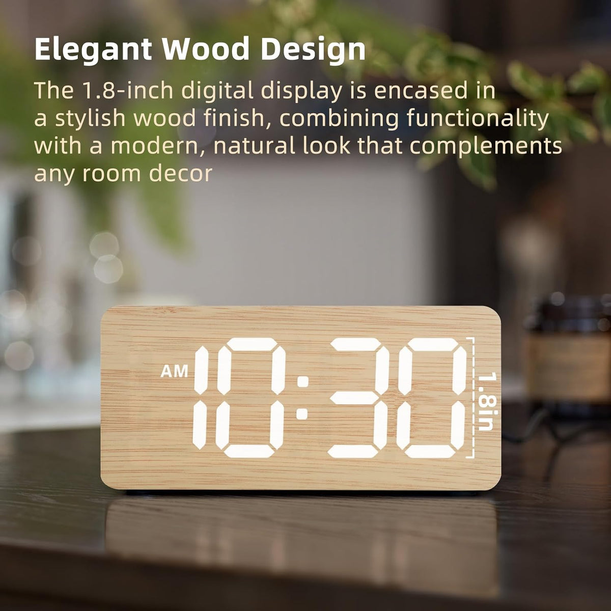 uscce Wooden Digital Alarm Clocks for Bedrooms with 0-100% Dimmable Display