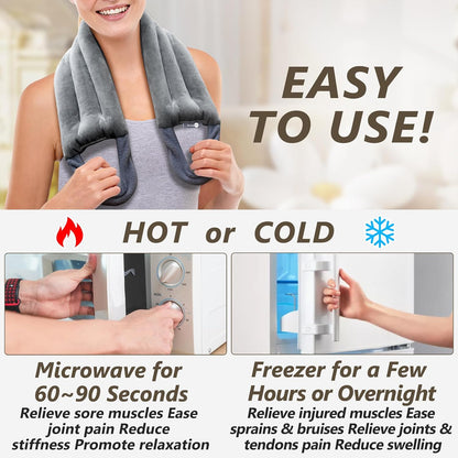 AiricePac Microwave Heating pad for Neck and Shoulders Back 33 * 5" microwavable Moist Heat Pack Warm hot Compress Neck wrap Weighted Rice Bean Bag Reusable Herbal Nature Calming Portable Grey