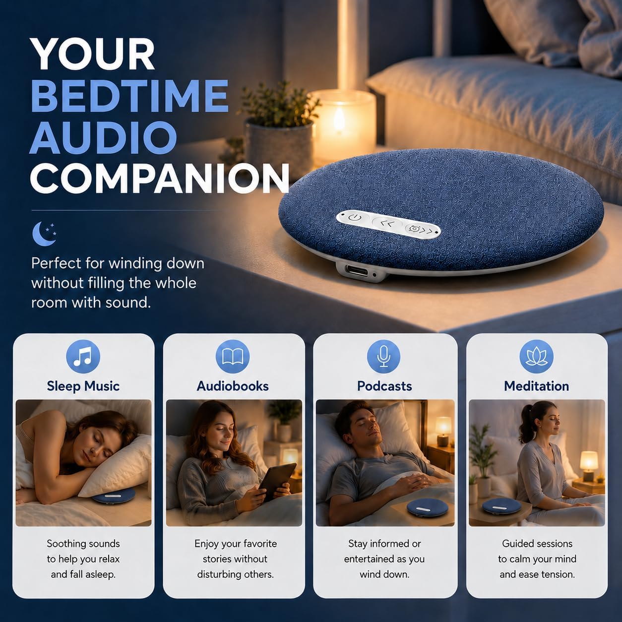 Pillow Speaker for Sleeping, 2026 Mini Bluetooth Pillow Speakers, Ultra-Thin Under Pillow Speaker with White Noise Machine Timer, Wireless Sleep Aid for Stereo Bass, Sleep Music