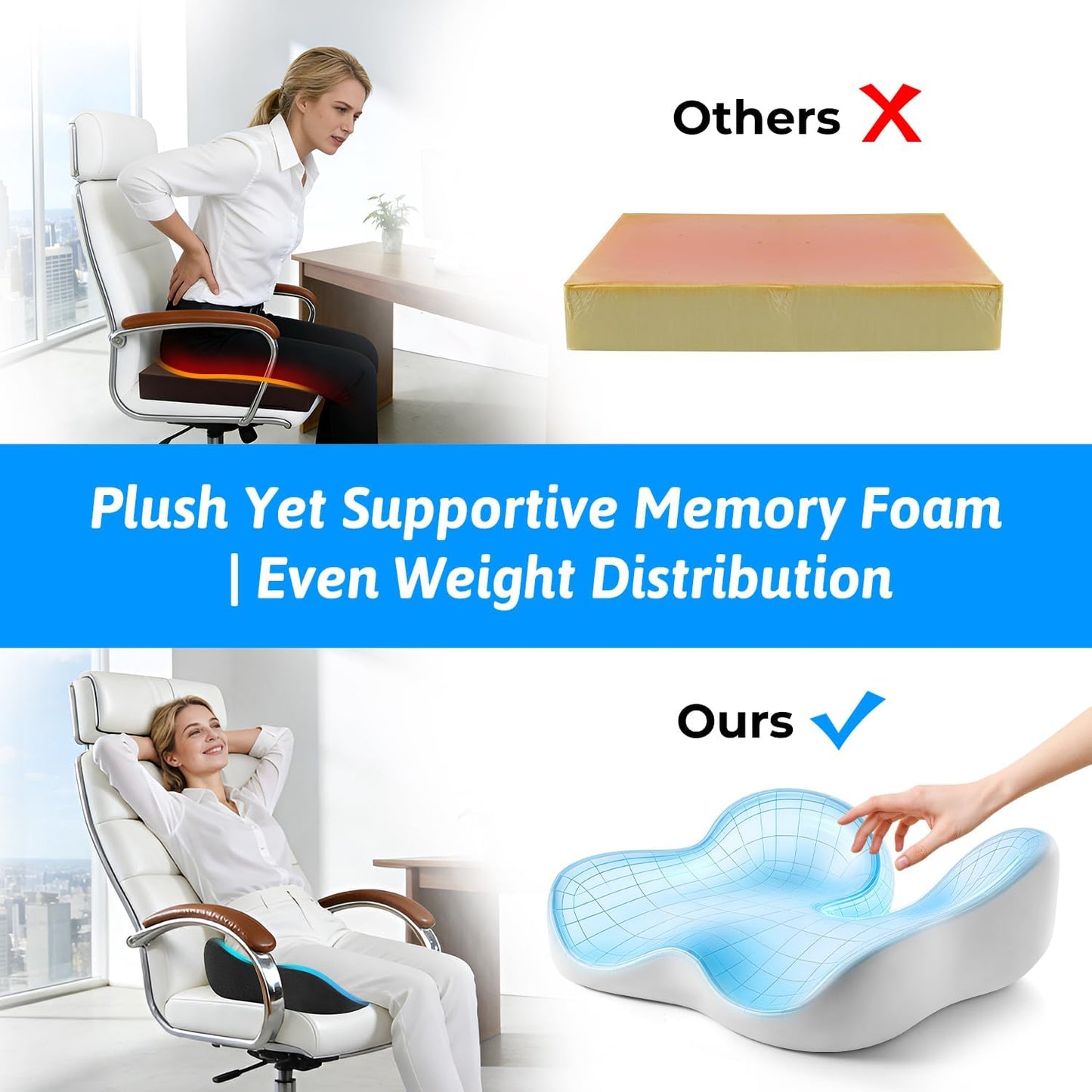 Dreamer Car Seat Cushion for Tailbone & Sciatica Pain Relief | Certified & Ergonomist-Designed,Tapered Front Edge Reduces Thigh Pressure,Wide Memory Foam for Office Chair, Car, Wheelchair