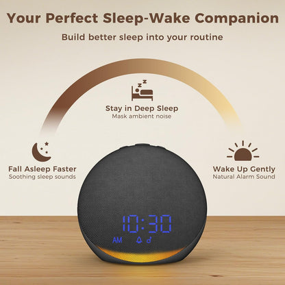 Sound Machine Alarm Clock for Bedroom: 25 Natural Sleep Sounds | White Noise Machine for Adults Kids Baby - Gentle Wake Up Alarm with Bluetooth Speaker - Putty