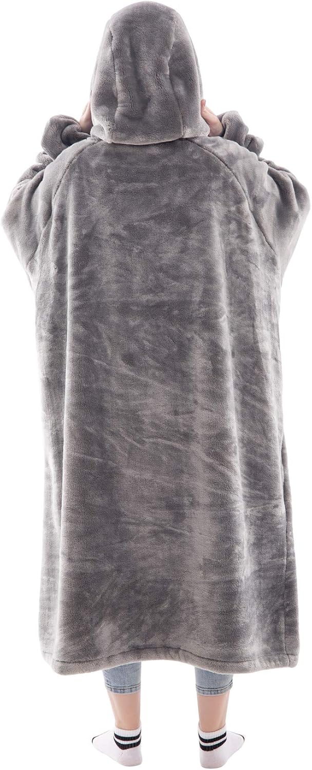 Wearable Blanket Sweatshirt Gifts for Women and Men, Warm and Cozy Giant Blanket Hoodie, Thick Flannel Blanket with Sleeves and Giant Pocket - Dark Gray