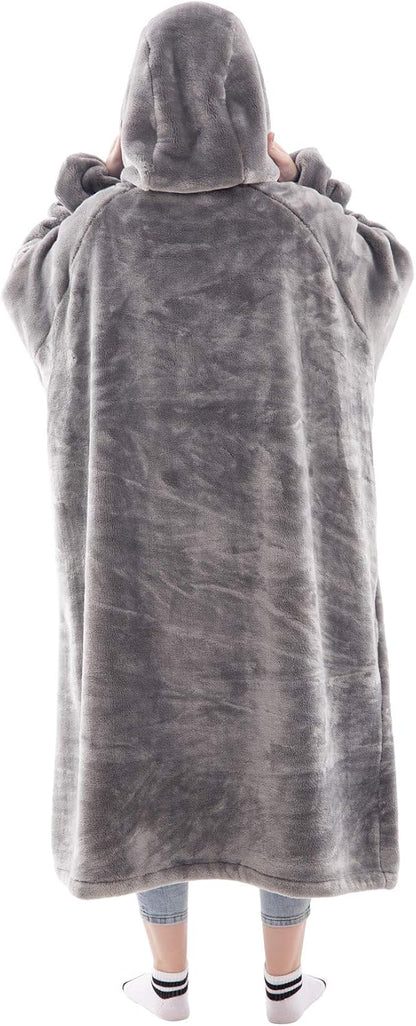 Wearable Blanket Sweatshirt Gifts for Women and Men, Warm and Cozy Giant Blanket Hoodie, Thick Flannel Blanket with Sleeves and Giant Pocket - Dark Gray