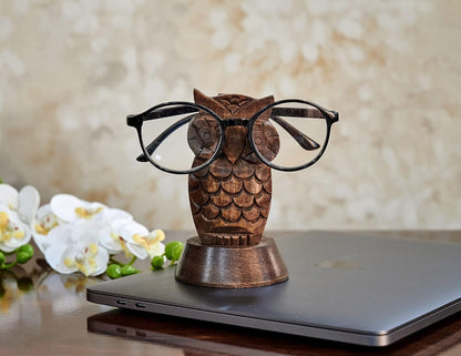 Birthday Gifts for Women Wooden Owl Glasses Holder Night Stand Reading Eyeglass Spectacle Retainer Gifts for Adults Women Men Him Her Mom Dad Car