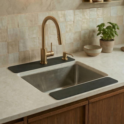 Customizable Kitchen Sink Faucet Mat: 30"Lx5.5"W Absorbent Splash Guard | Non-slip Fabric Rubber Mat, Cut to Fit Oval Rectangle Square Faucet & 2,3,4 Holes Irregular Sink with Soap Dispenser Air Gap