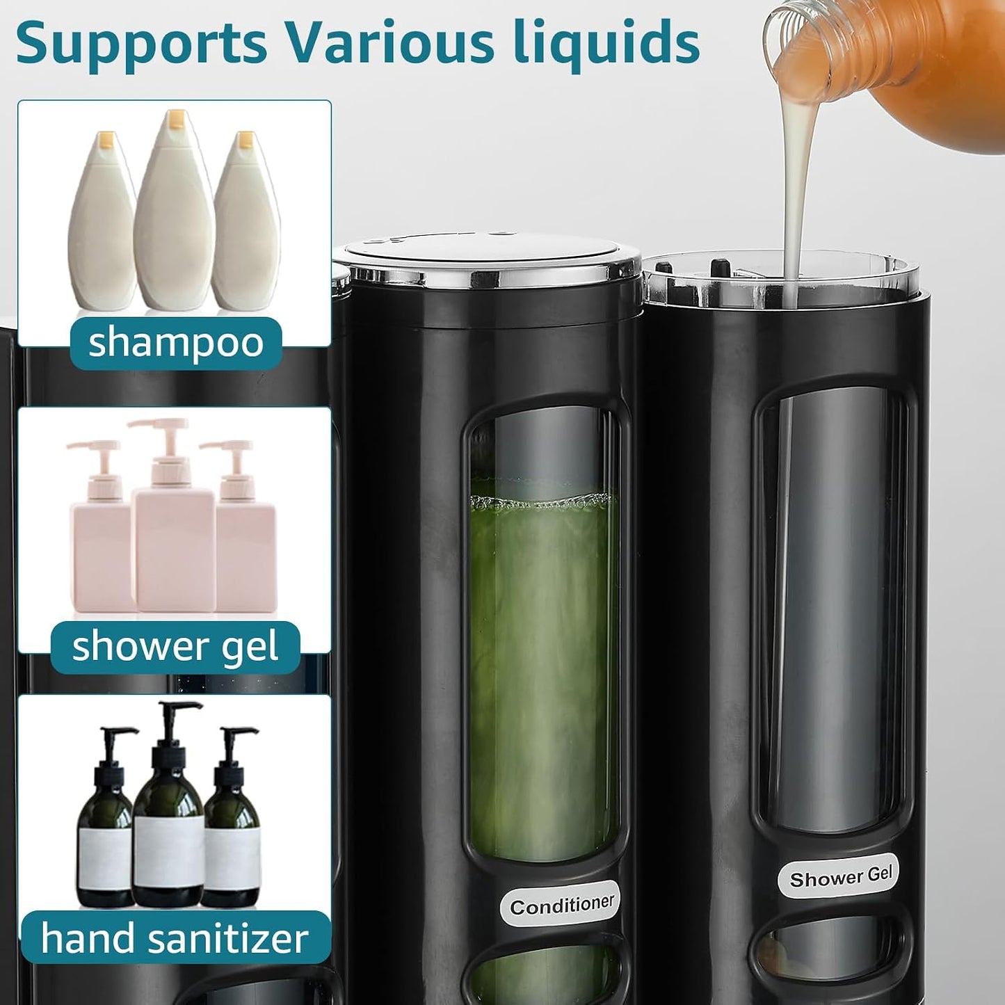 Pollock Shampoo and Conditioner Dispenser Wall Mounted,400ML*3 Chamber | Shower Soap Dispenser No Drilling,Refillable Shampoo Dispenser for Shower,Body Wash Dispenser for Bathroom,White