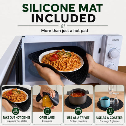 2 in 1 EZMO 10-Inch Glass Microwave Splatter Cover for Food with Silicone Mat