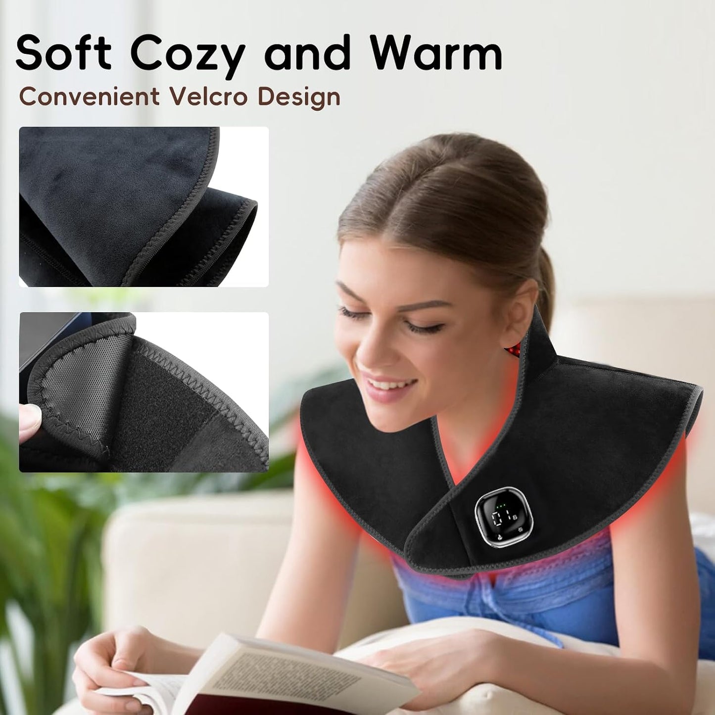 Cordless Red Light Therapy for Neck & Shoulders Pain Relief, 850nm Infra Device for Upper Back Muscle Relax with Timer, Rechargeable 660nm Wearable Heating Pad, for Women Men