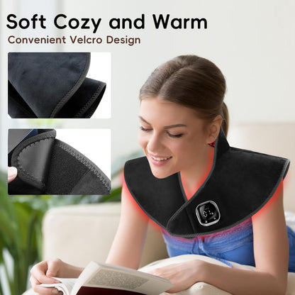 Cordless Red Light Therapy for Neck & Shoulders Pain Relief, 850nm Infra Device for Upper Back Muscle Relax with Timer, Rechargeable 660nm Wearable Heating Pad, for Women Men