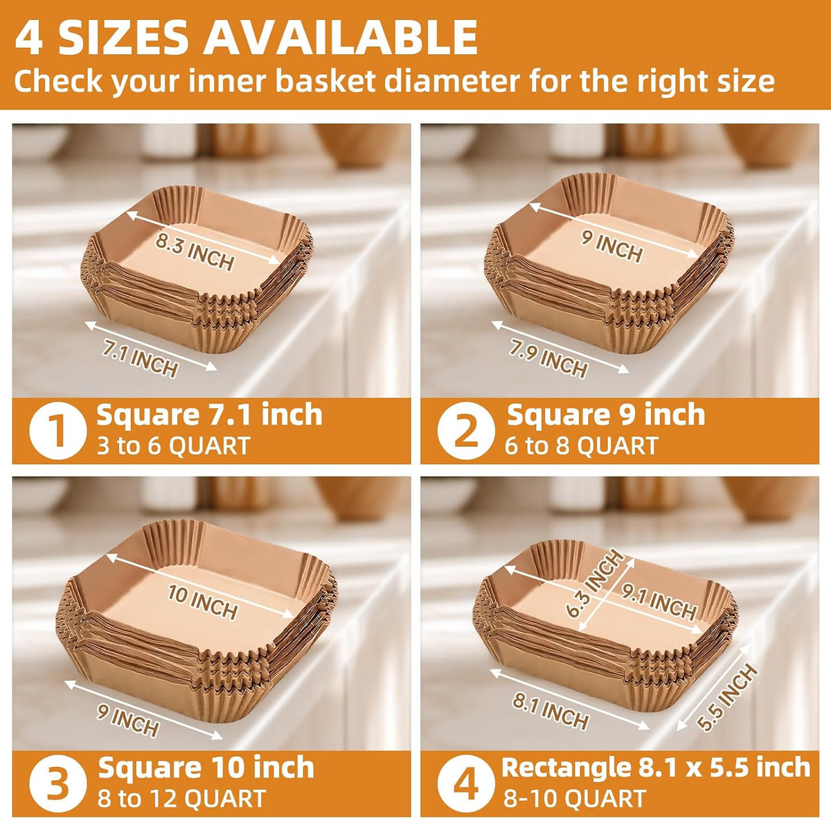 HONYAO Air Fryer Paper Liners for Dual Zone Airfryer, 8.1x5.5 inch